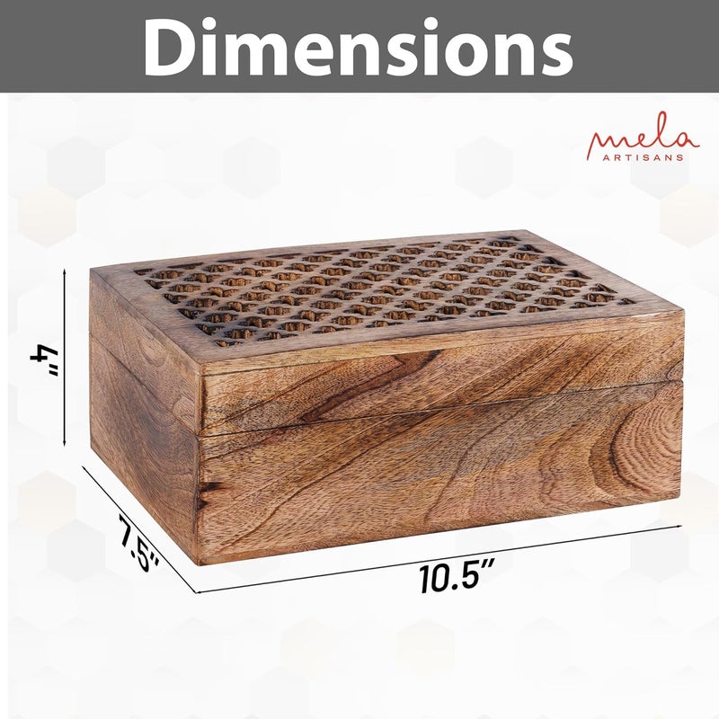 Mela Artisans Wooden Keepsake Box | Medium Burnt Mango Wood Memory & Photo Storage Box with Hinged Lid | Decorative Storage Box | Extra Large | 10.5x7.5x4 Inch - Image 3